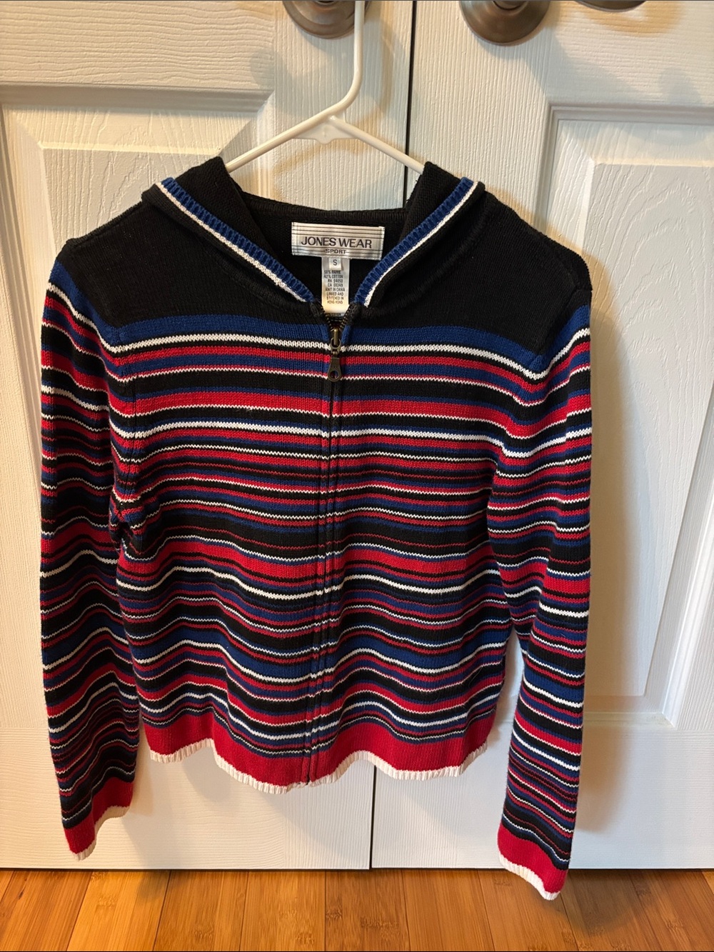 Jones Wear Navy, Red & White Striped Zip Hoodie